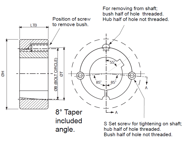 Taper Bush 1008 to 3030 Drawing